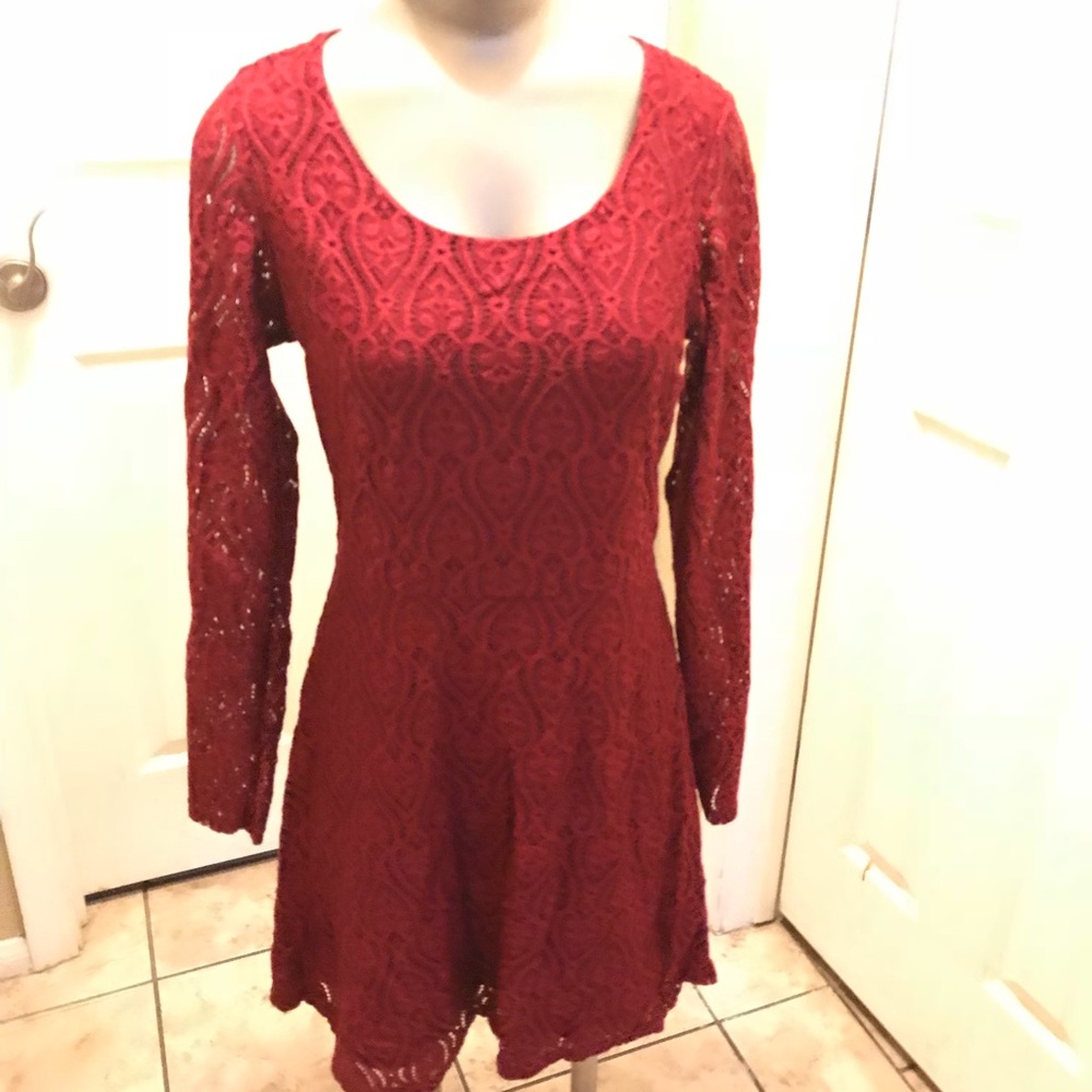 Burgundy wine lace dress